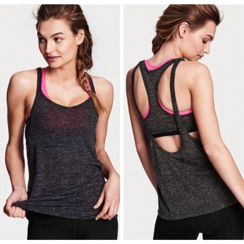 2/$30 Victoria's Secret Sport Layered Racerback Tank Top Gray Size M